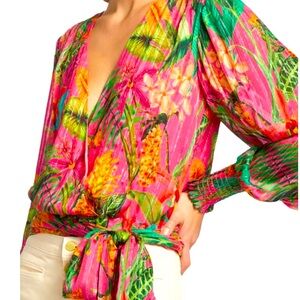 Ramy Brook Quentin Floral Palm Printed Wrap Top Size XS